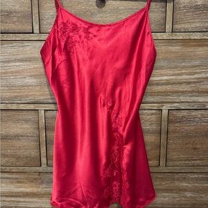Victoria's Secret Red Satin Chemise with Spaghetti Straps
